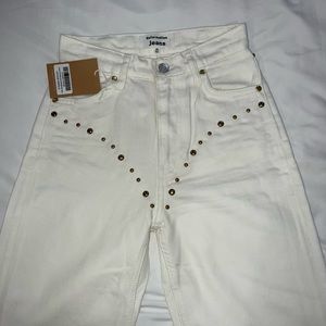 Reformation cowboy studded white jeans